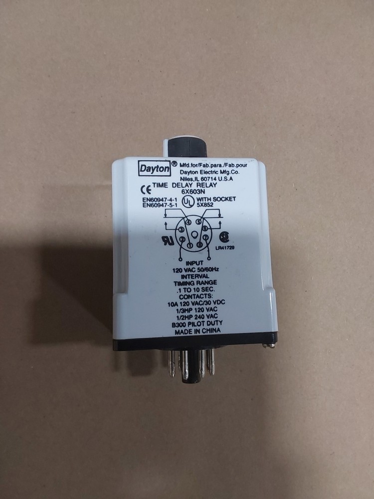 DAYTON 6X603N Time Delay Relay With Socket
