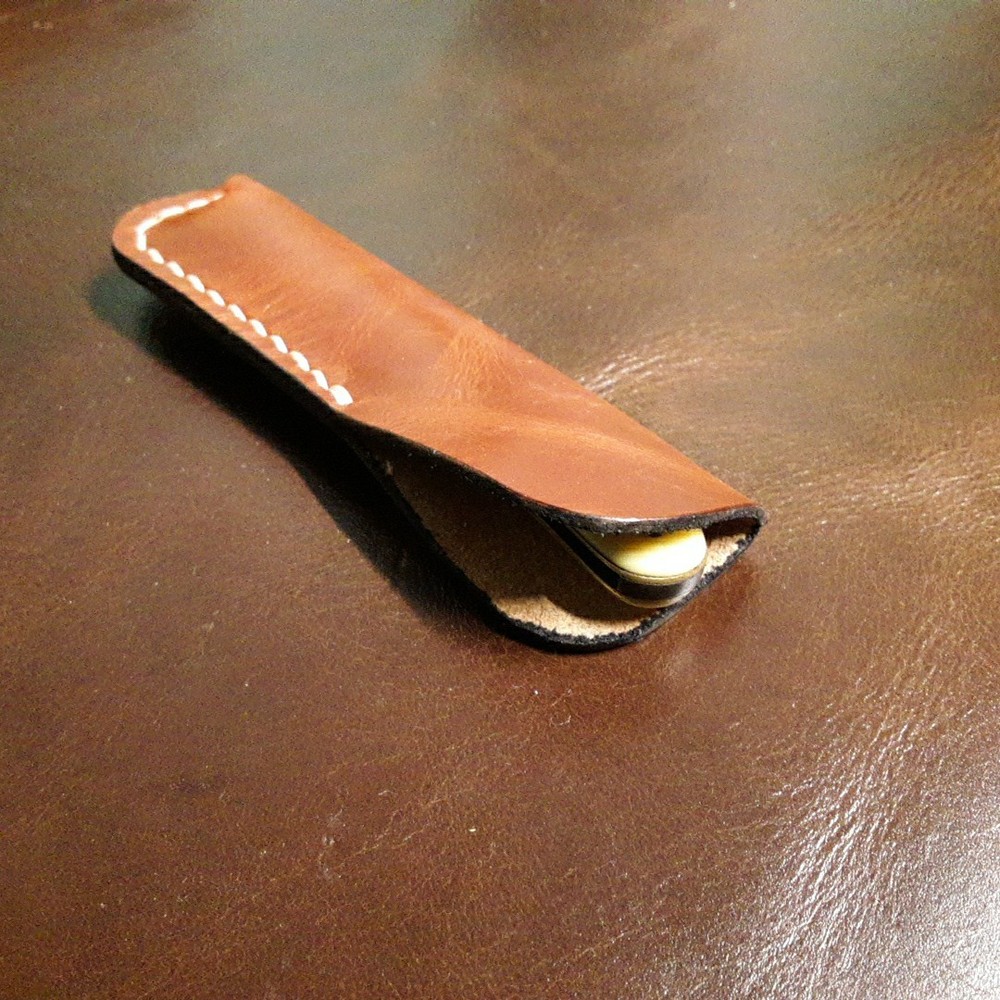 Case Slimline Trapper Leather Slip Sheath Pull Up Leather In Nice Cognac Color