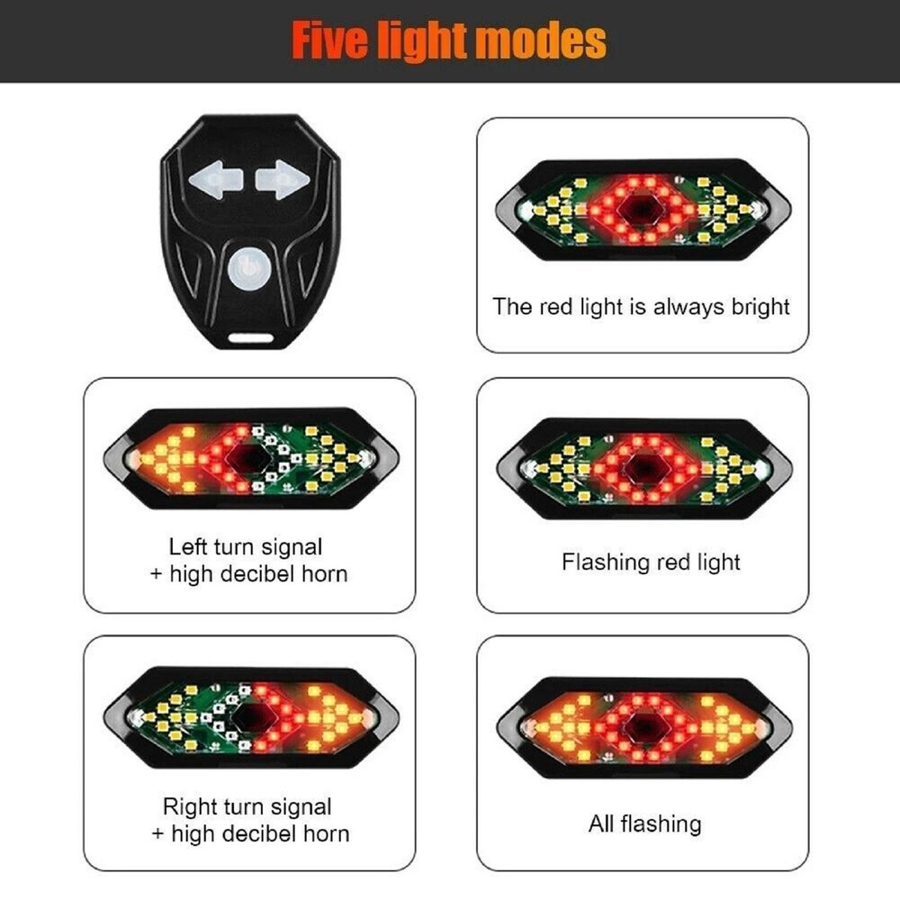 Wireless Bicycle Alarm Rear Tail Light IPX4 Waterproof Remote Control USB