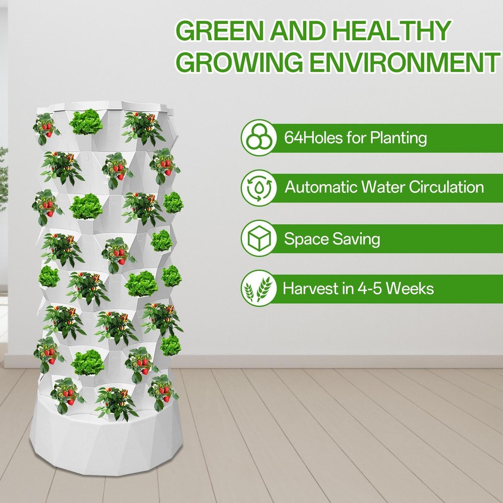 Vertical 64-Pots Hydroponics Tower Set Hydroponic Growing System Home Gardening