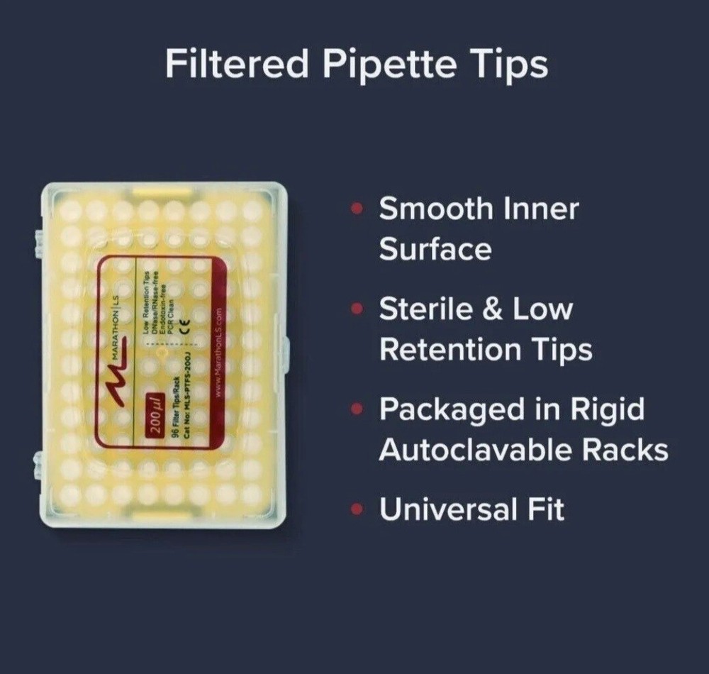 MARATHON LS 200μL Pipette Tips, Low Retention, Filter, Sterile, 96/rack