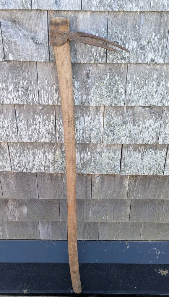 Primitive Rustic Canterbury Fork Hoe 2 Tine 37" Long Cabin Decor Set Design
