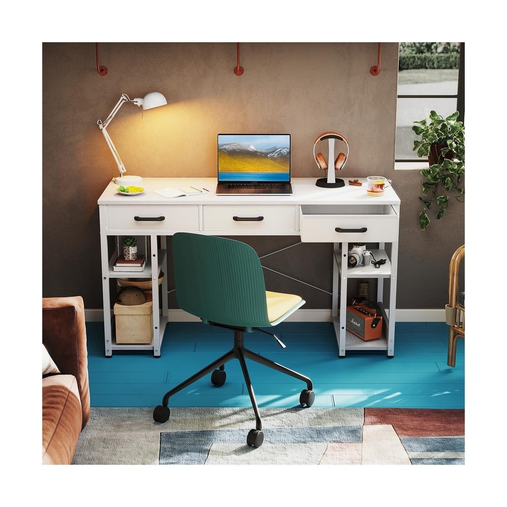 ODK Office Small Computer Desk: Home Table with Fabric Drawers & Storage Shel...