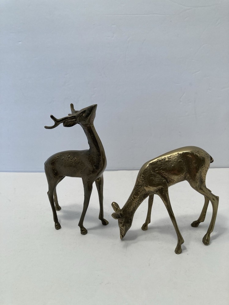 brass antlered mid century modern buck and doe figures