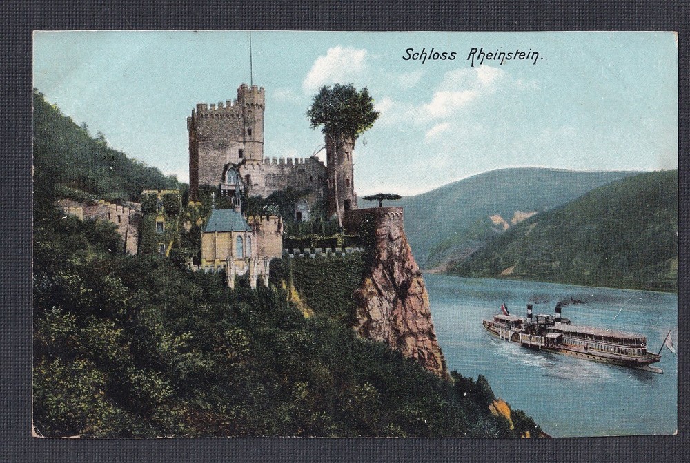 GERMANY 1920’s ’SCHLOSS- RHEINSTEIN’ STEAMER IN RIVER POSTCARD UNUSED