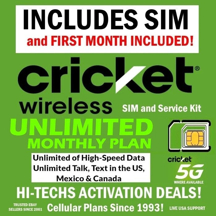 CRICKET SIM CARD INCLUDES ✅ 30 DAYS UNLIMITED TALK/TEXT with ▶ UNLIMITED DATA