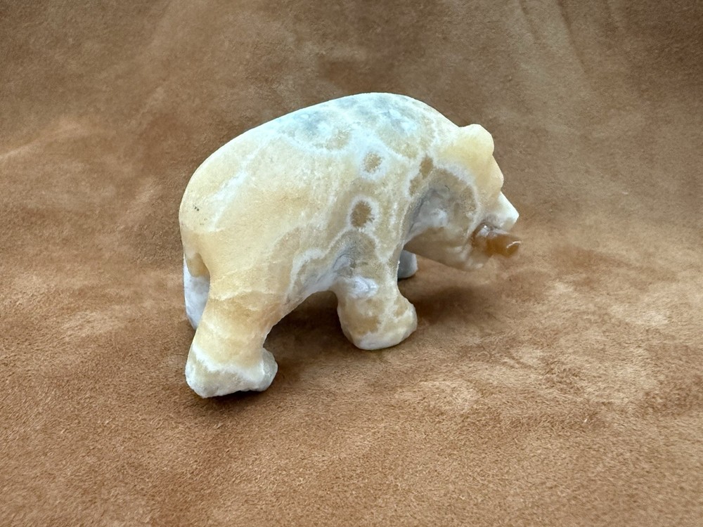 Bear Fetish Calcite with Fish