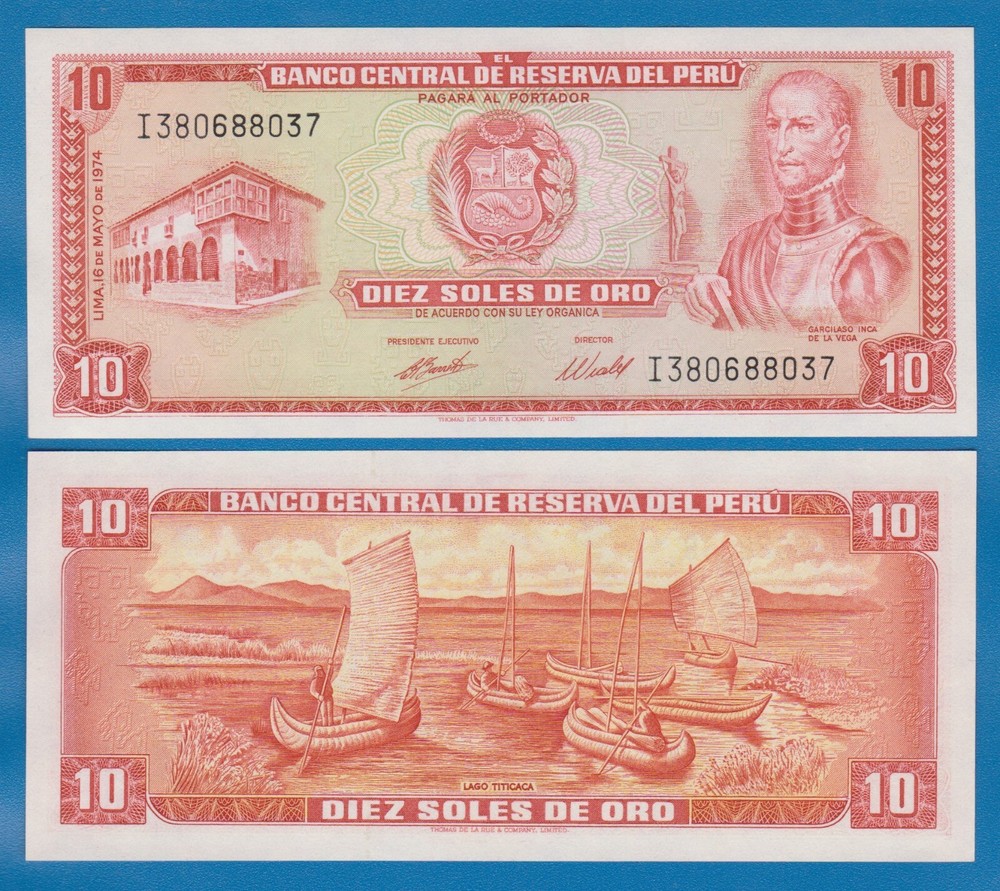 Peru 10 Soles De Oro 1974 P 100c UNC ( P 100 c )