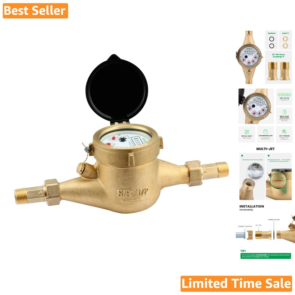 Durable DN15 Water Meter 1/2" NPT - Corrosion-Resistant, Horizontal Install