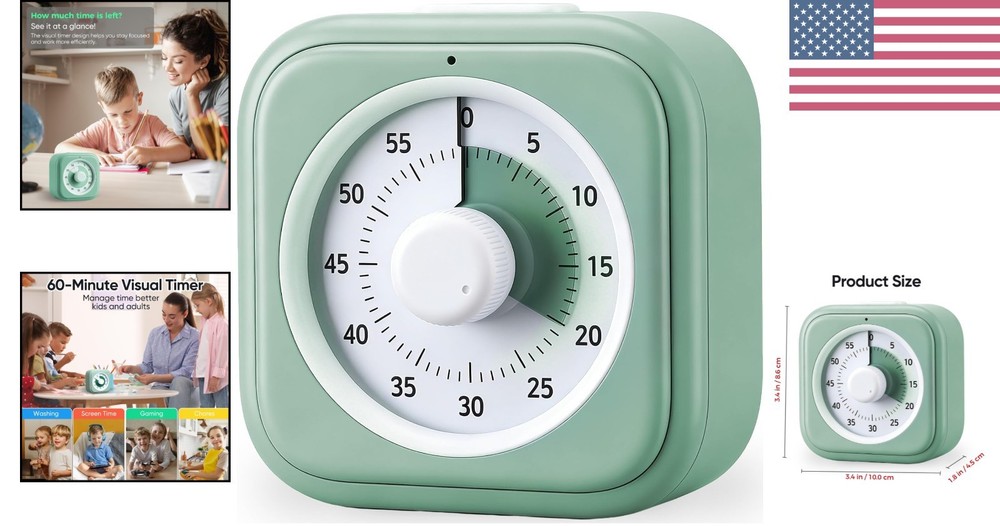 Visual Countdown Timer for Kids - 60 Minutes, Silent Operation, Portable Design