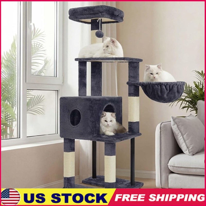 Sturdy Cat Tree Tower W/ Top Perches Spacious Cat House Easy Assembly Indoor Use