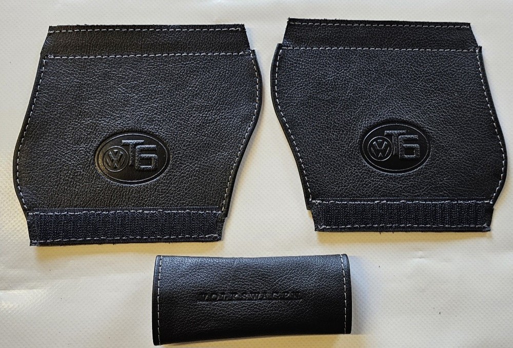 VW T6 Real LEATHER Inner handle Pull cover + Handbrake handle cover. GREY stitch