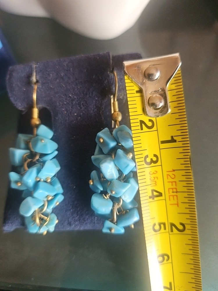 Silver Goldplated Turquoise Cluster Earrings Dangle 2"