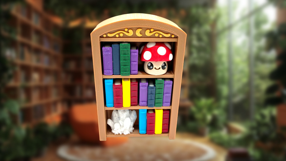 Book Shelf Fidget Clicker Mushroom Crystals 3D Printed