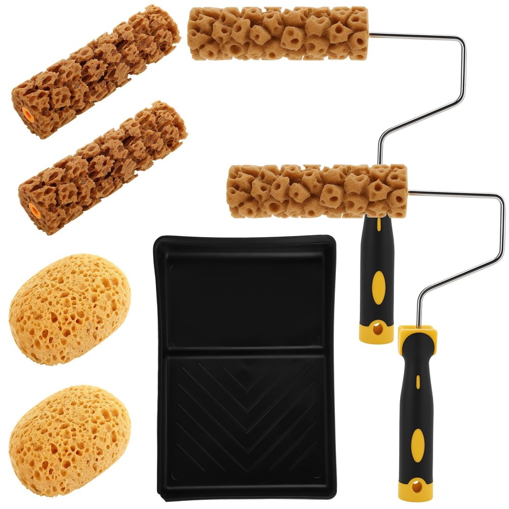 Texture Sponge Paint Rollers Kit, Pattern Roller Brush, Brown