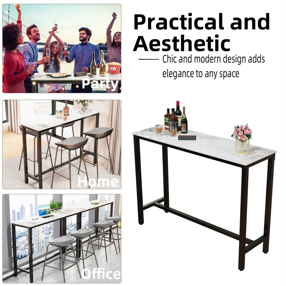 Tall Breakfast Bar Table Rectangle Pub Table Marble Top for Dining Room Coffee