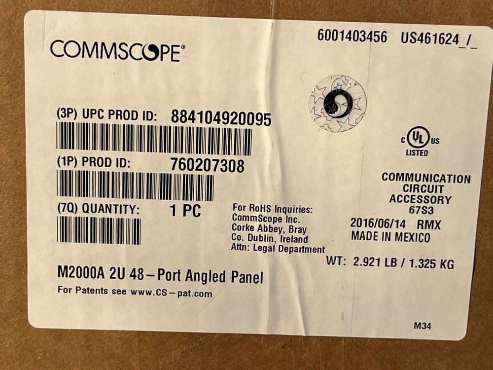 CommScope 48 port Angled Panel M2000A/2U- No Jacks.