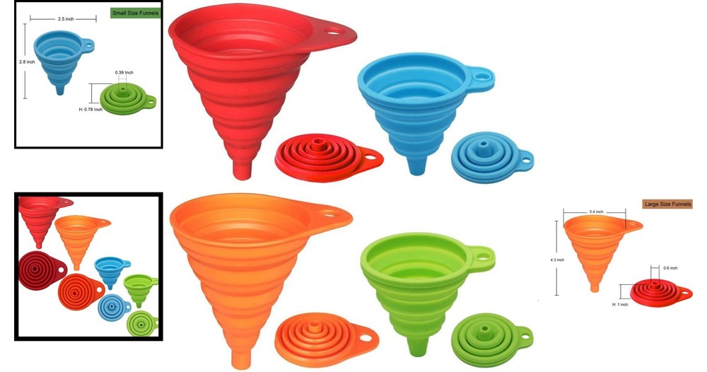 Assorted Sizes Silicone Collapsible Funnel Set - Space Saving Kitchen Must-Have