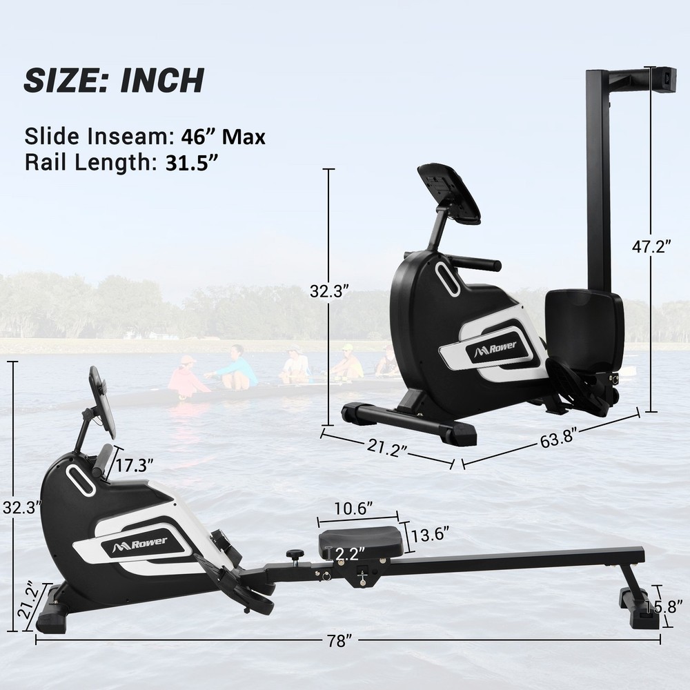 Folding Magnetic Rowing Machine w/ 14 Level Resistance Adjustable Tablet Holder