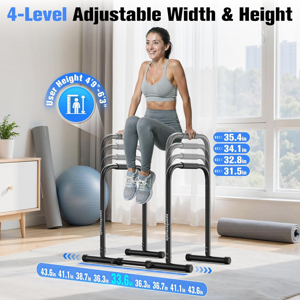 Adjustable Dip Bar Station, Heavy Duty Parallette & Parallel Bars, 400LBS Stable