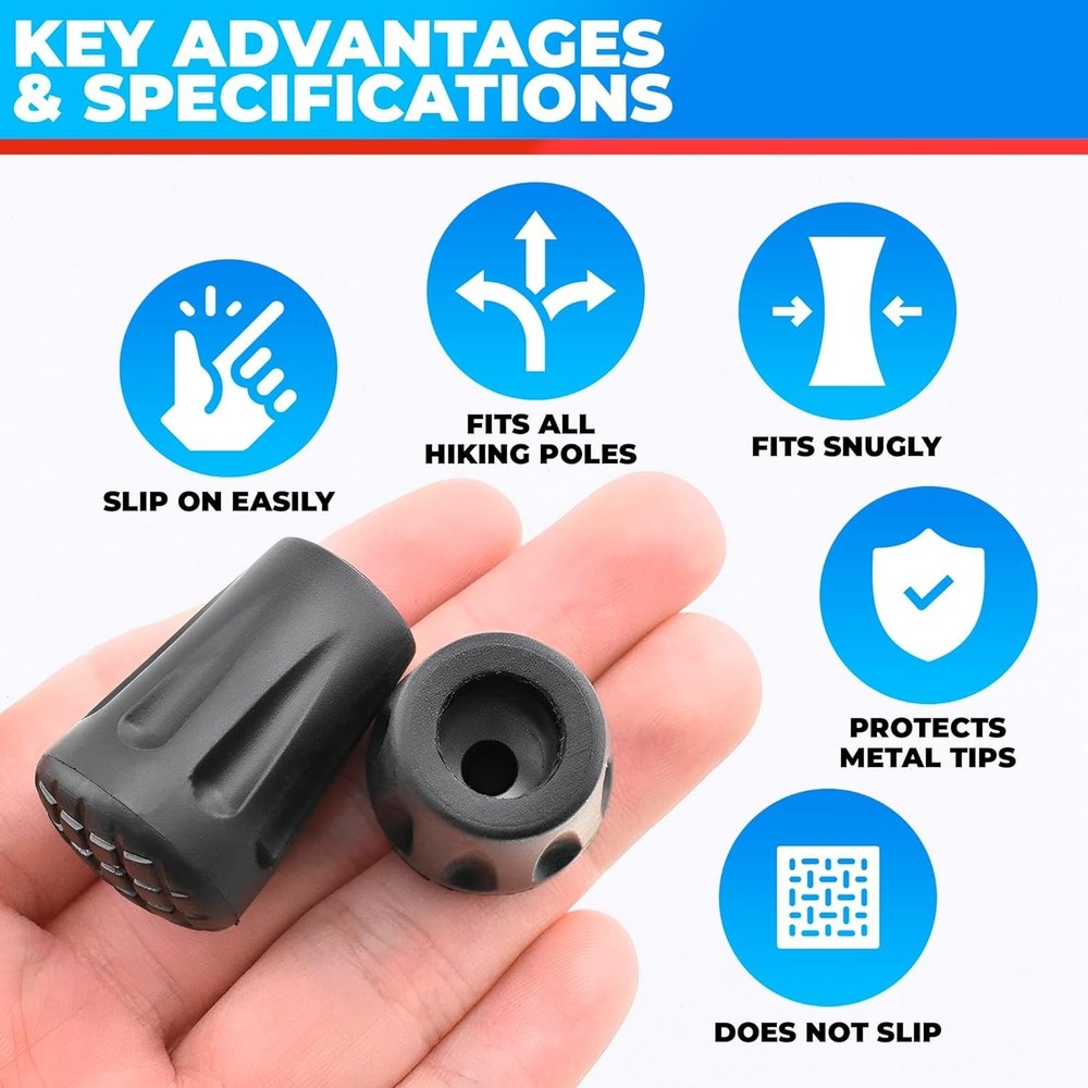 Replacement Rubber Tips for Hiking Poles - 6 Pcs Essential Camping Accessory
