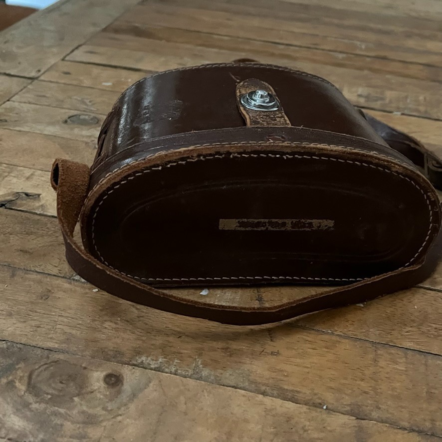 Vintage Brown Leather Binocular Case Red Lining & Leather Strap