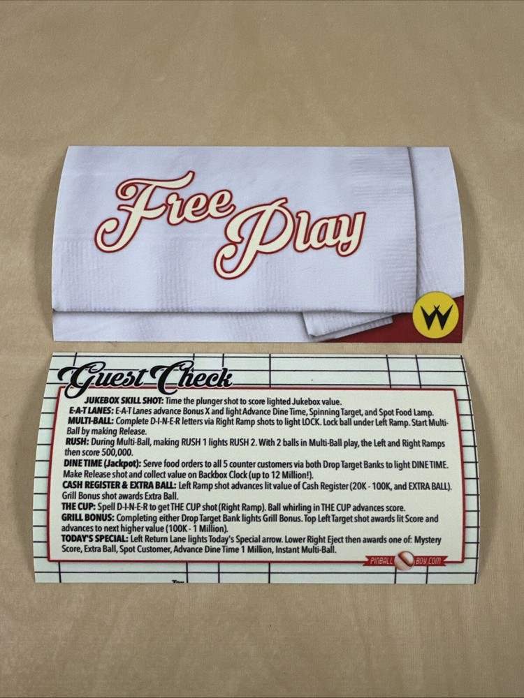 Williams Diner Pinball Apron Cards
