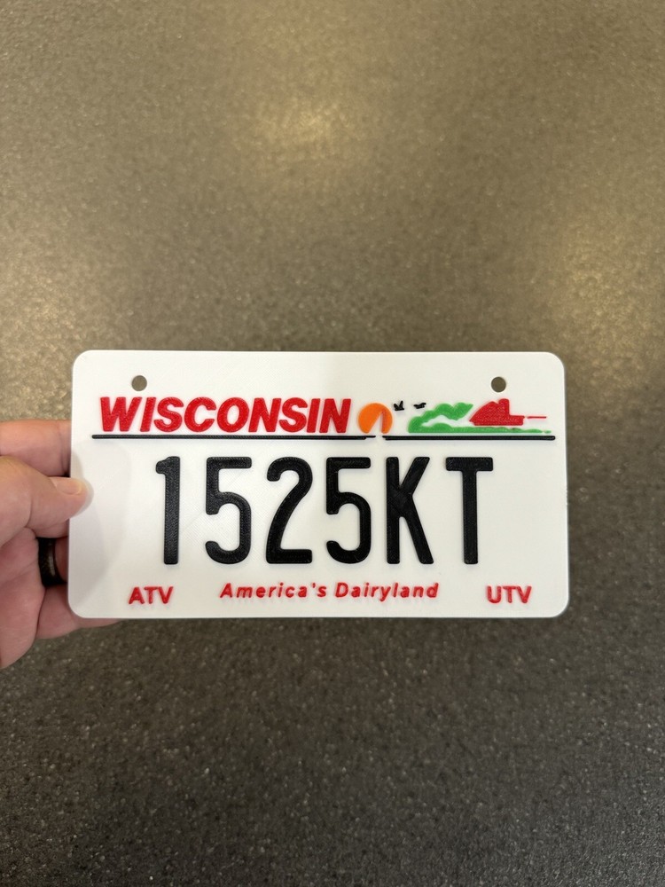Wisconsin ATV/UTV Custom/Personalized License Plate (3d Printed)