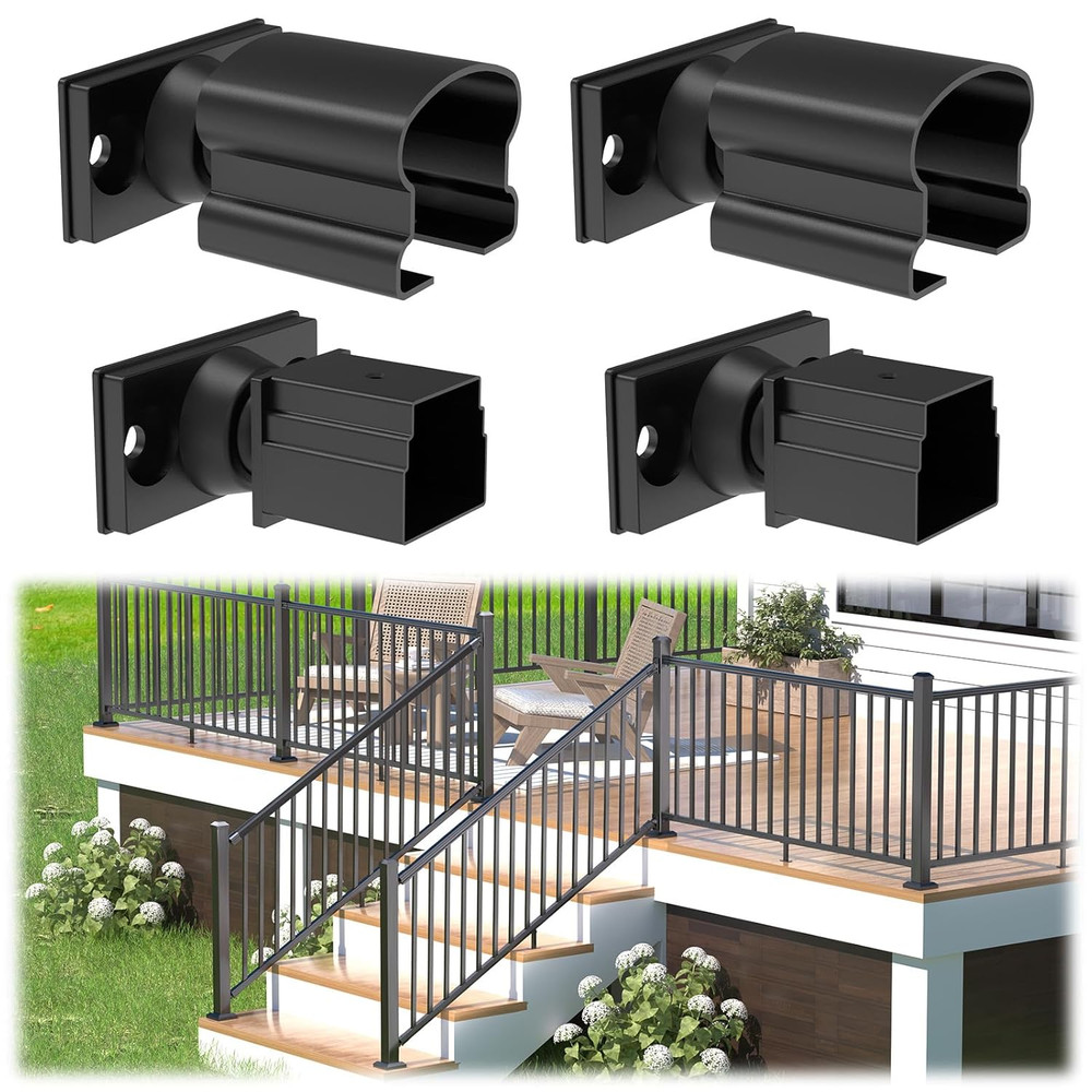 4 Pack Aluminum Deck Railing Bracket Connector, Adjustable Railing Bracket, Blac