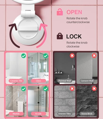Suction Cup Magnifying Mirror with Light 10X, Wall Mounted Makeup Mirror White