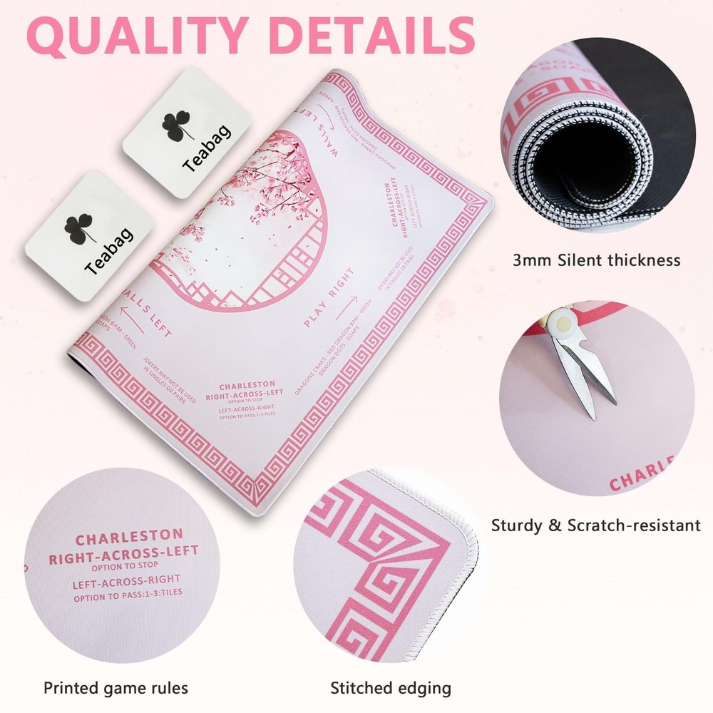 Mahjong Mat for Table Non Slip Noise Reduction 3mm - 31.4x31.4 Inch for Ameri...