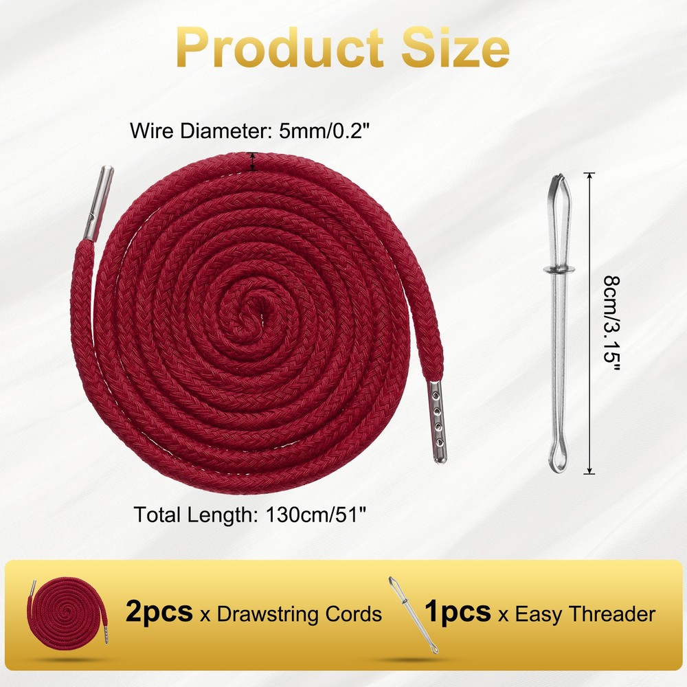 2pcs Drawstring Cords 51" Replacement Drawstring with Threader Burgundy