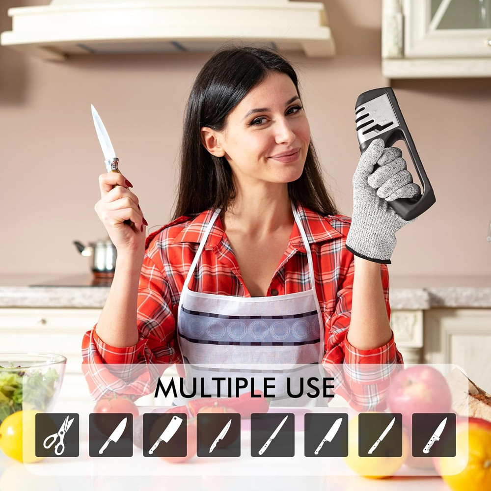 Manual Knife Sharpener Tungsten Carbide Ceramic Rod Non Slip Base