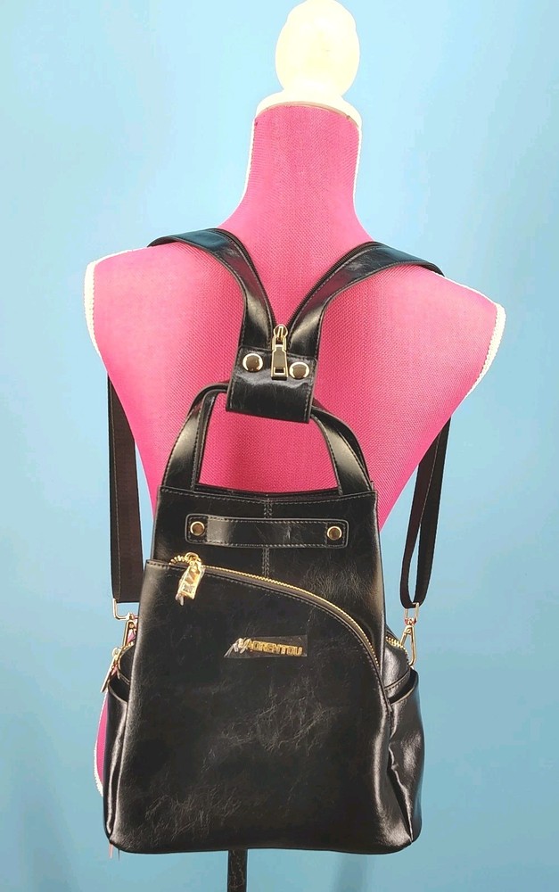 LAORENTOU Women Soft Leather Backpack Cowhide Black Detachable Strap