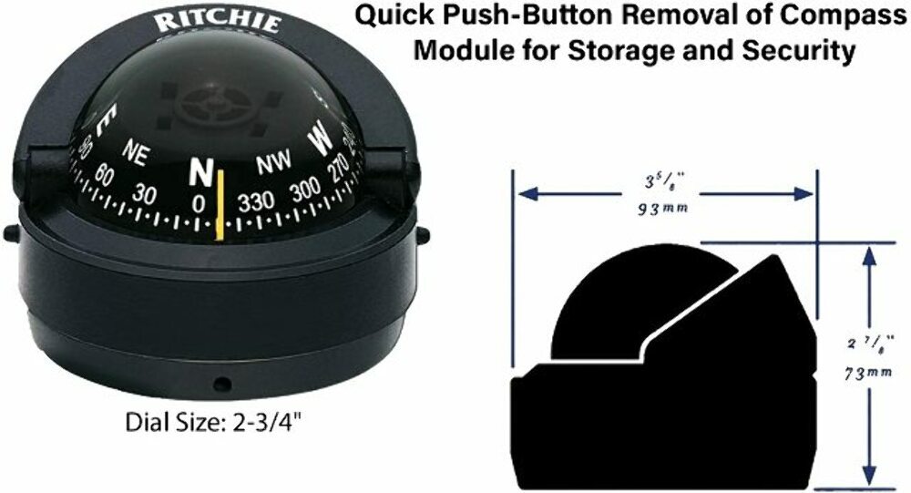 Ritchie Explorer Compass S-53 Traditional Black Surface Mount Boat Marine Light