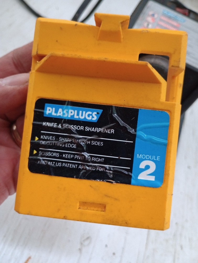 Plasplugs Power Base W/ Knife Scissors & Drill Sharpener Tested/Working