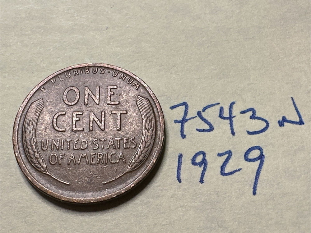 1929 1C BN Lincoln Cent WHEAT PENNY 7543N