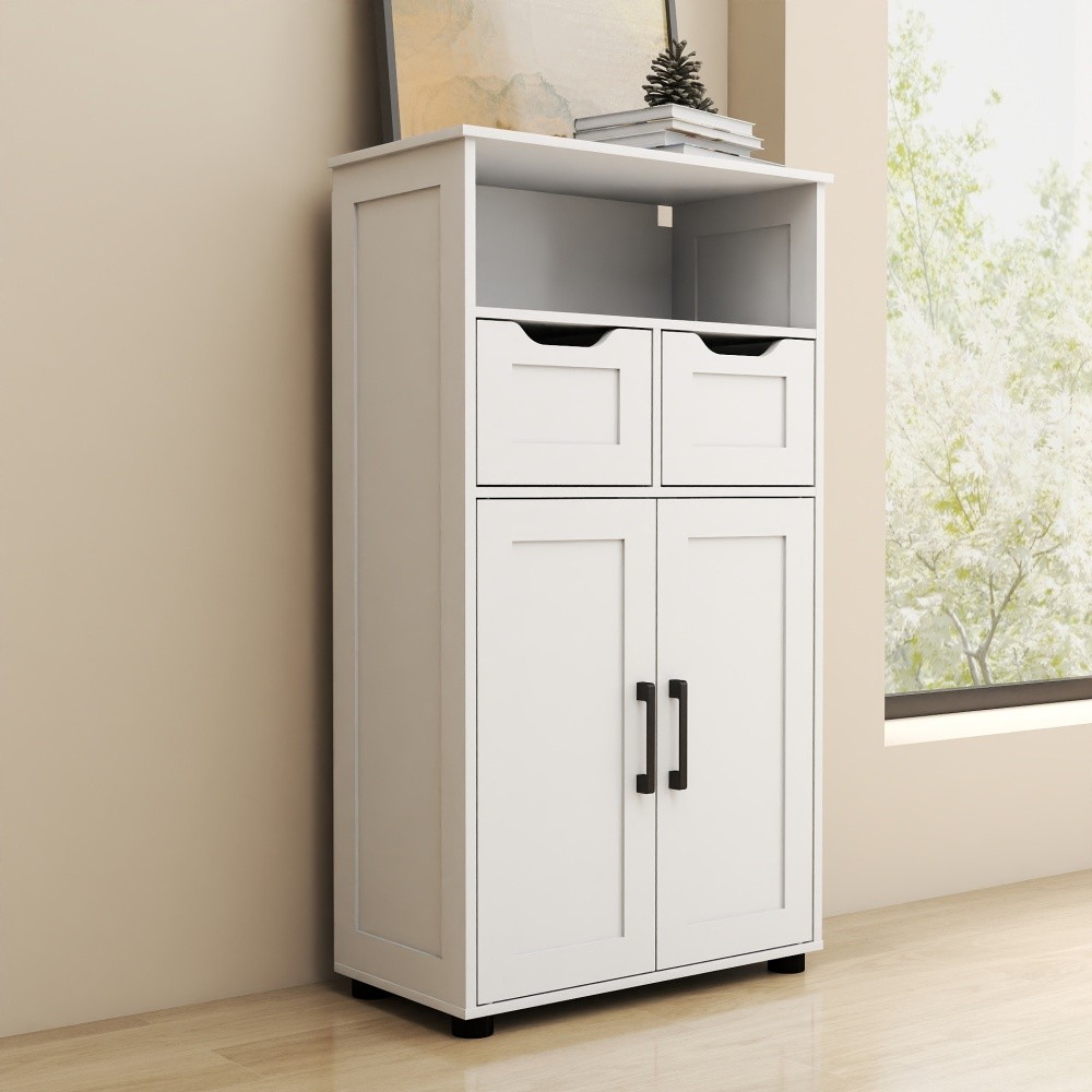 Multi-Purpose Storage Cabinet Double Doors Features Adjustable Shelves