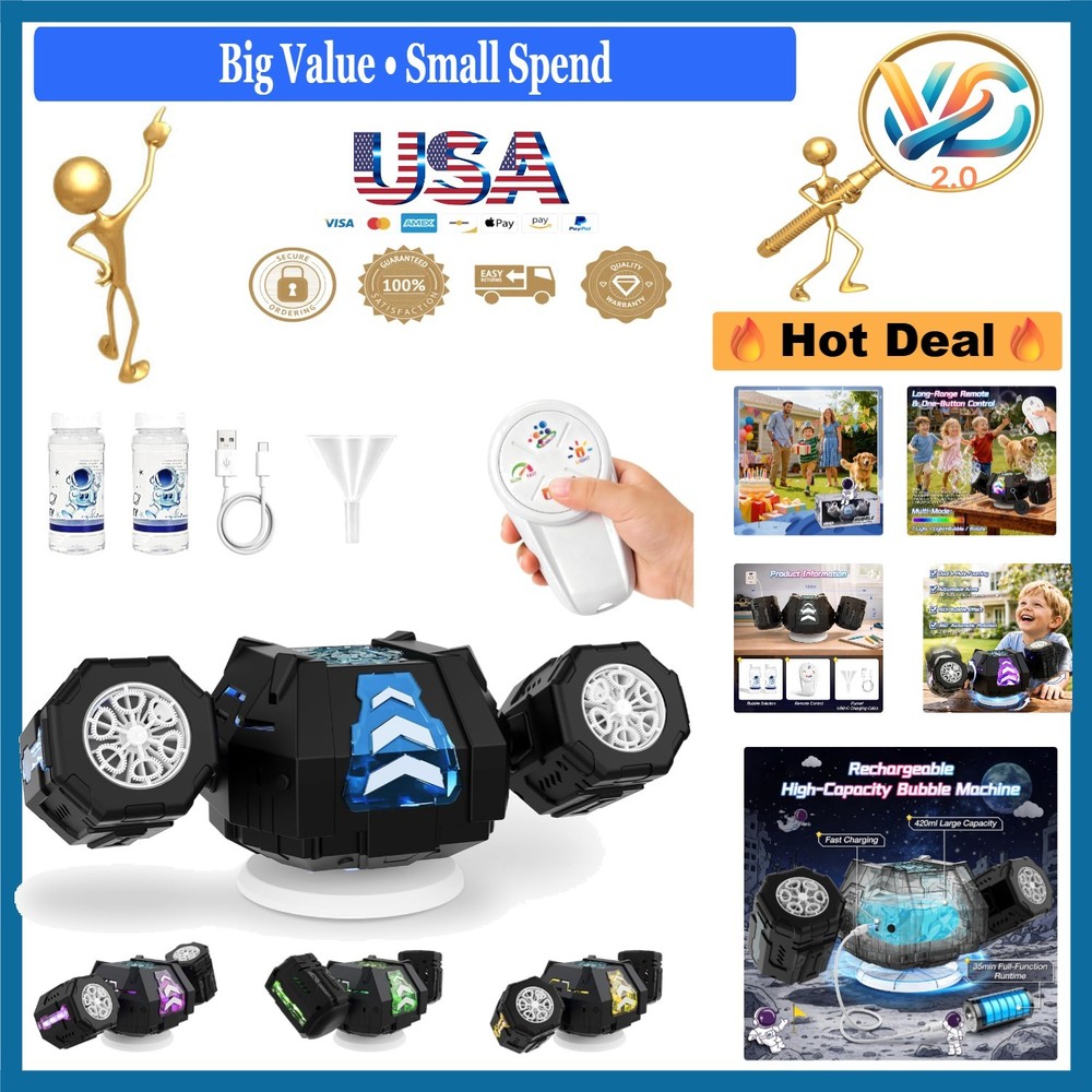 Rechargeable Bubble Machine with Remote, RGB Lights & 20000+ Bubbles/Min