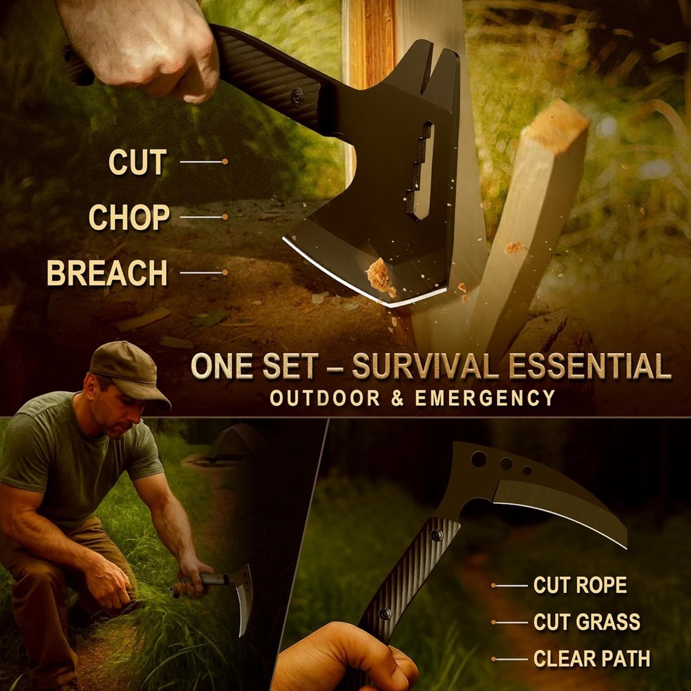 Tactical Axe Sickle Set Survival Axe Sharp Tomahawk W/ Sheath Portable Tomahawk