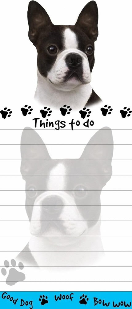 BOSTON TERRIER Die Cut List Pad/Note Pad with Magnetic Back