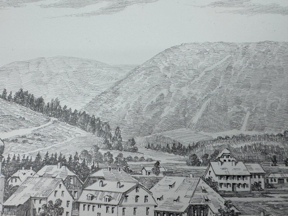 * HEINZ WEHLISCH DRAWING HINTERZARTEN 1890 VIEW SIGNED