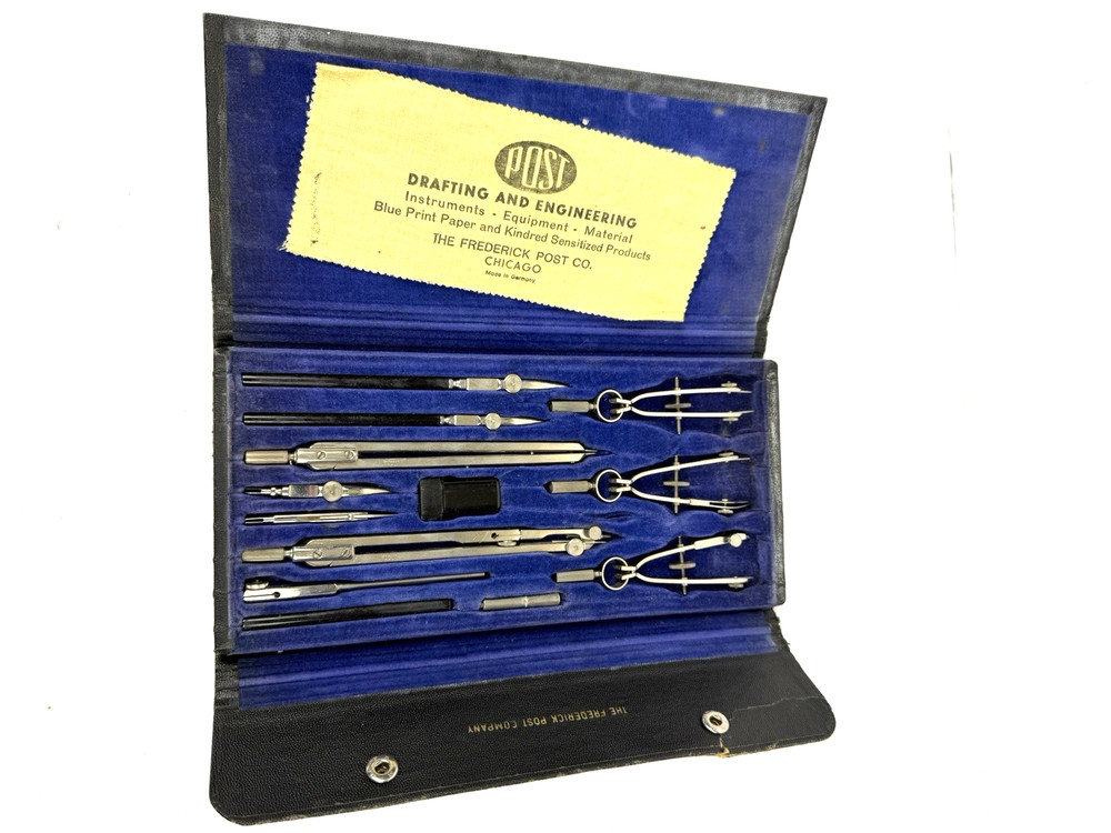 Fredrick Post Draftsmaster 1130C Drafting Compass Set W/Case Germany Complete