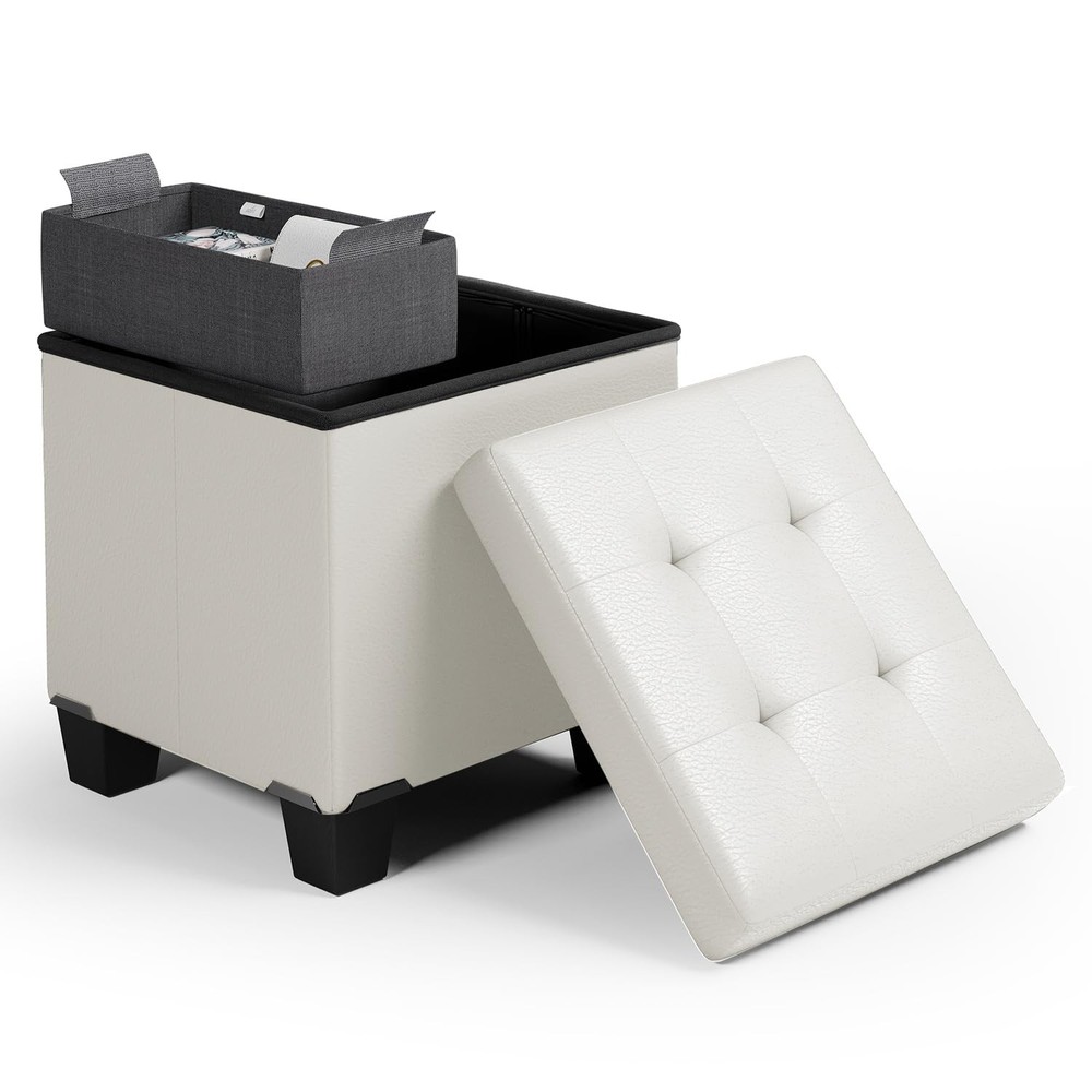 Storage Ottoman Cube with Storage Bin, 15-In Square Ottoman with Storage for ...