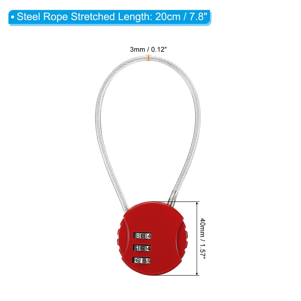Small Combination Block 7.8", 3pc 3 Digit Luggage Lock, Red