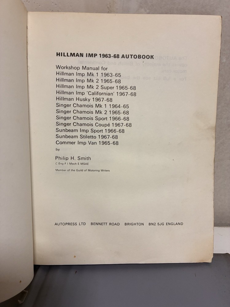 HILLMAN IMP (1963 - 69) AUTOPRESS WORKSHOP MANUAL