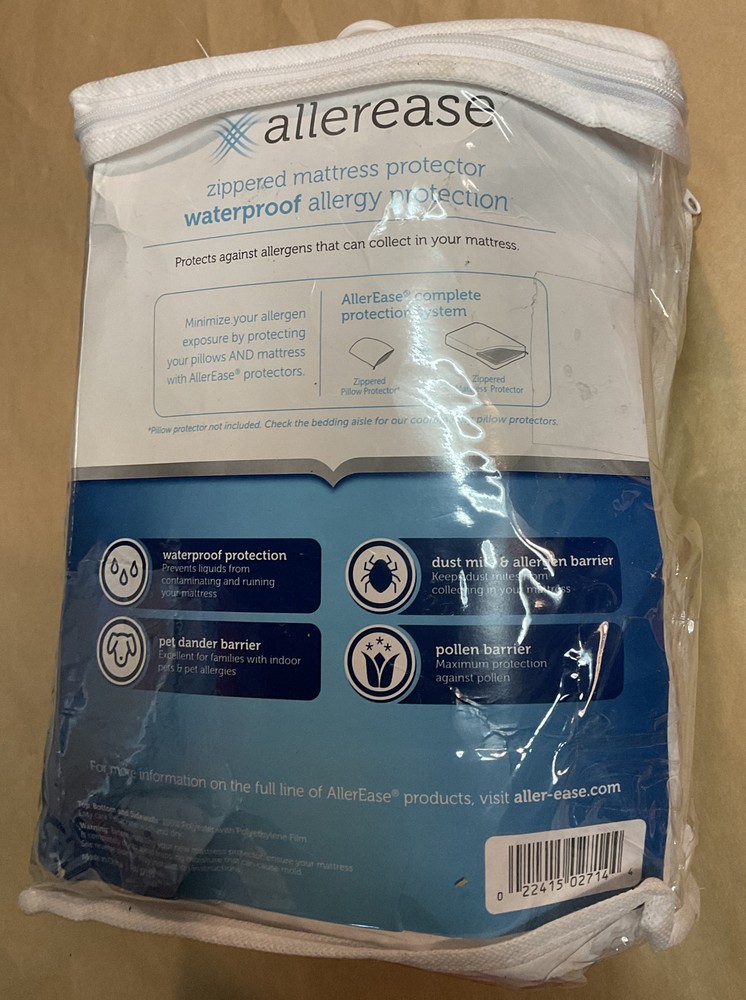 AllerEase Waterproof Allergy Protection Zippered Mattress Protector Queen Size