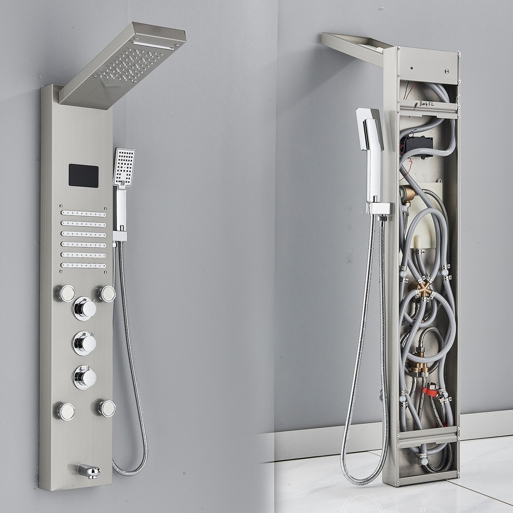 ELLO&ALLO Shower Panel Tower LED Rainfall Waterfall Massage System with Body Jet