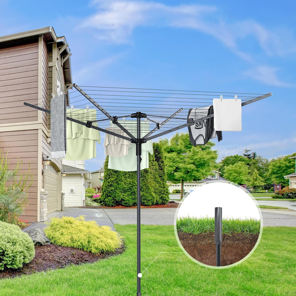 Outdoor Umbrella Clothes Drying Rack,Rotary Clothesline Adjustable Height Drying