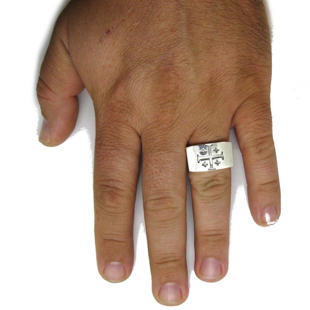 Genuine sterling silver men's ring Jerusalem Cross solid hallmarked 925
